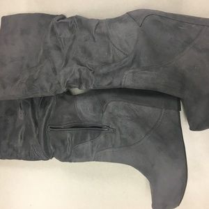 Gray, Knee High Wedged Boots